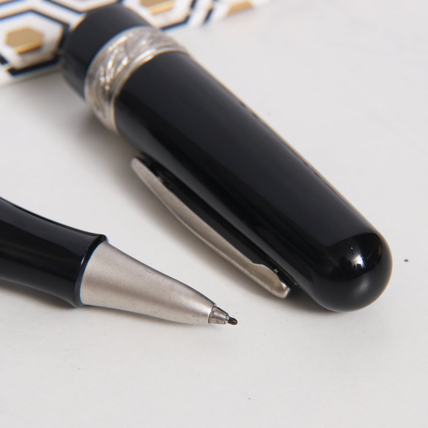 Stipula Etruria Magnifica Black Resin Rollerball Pen Tip Details