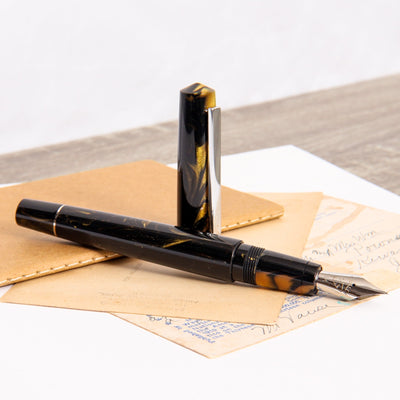 Tibaldi-Infrangible-Black-Gold-Fountain-Pen-Uncapped