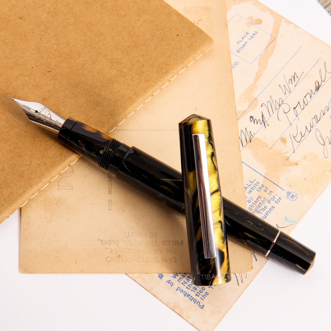 Tibaldi-Infrangible-Black-Gold-Fountain-Pen-With-Glossy-Resin