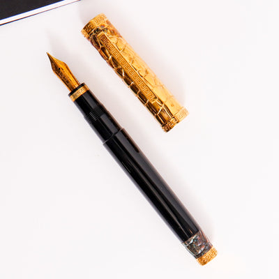 Versace-Large-Medusa-Black-&-Gold-Vermeil-Fountain-Pen-by-Omas-Engraved