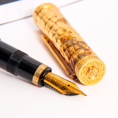 Versace-Large-Medusa-Black-&-Gold-Vermeil-Fountain-Pen-by-Omas-Nib-Details