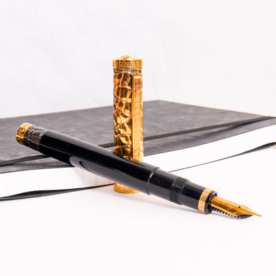 Versace-Large-Medusa-Black-&-Gold-Vermeil-Fountain-Pen-by-Omas-Uncapped