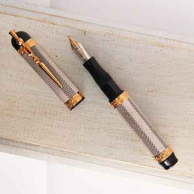 Visconti Camelot Sterling Silver Fountain Pen Black With Hand Braided Silver Wire