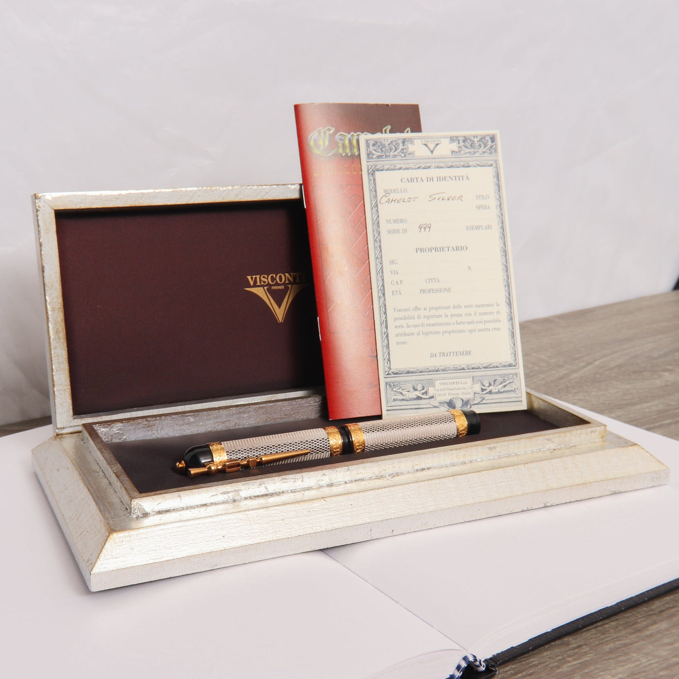 Visconti Camelot Sterling Silver Fountain Pen With Original Papers