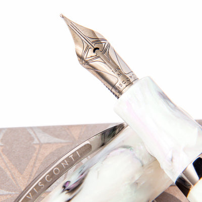 Visconti Divina Abalone Brooks Resin Ruthenium Fountain Pen Light Toned Nib Details