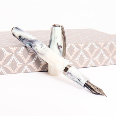Visconti Divina Abalone Brooks Resin Ruthenium Fountain Pen Light Toned White Purple And Grey With Brass Trim