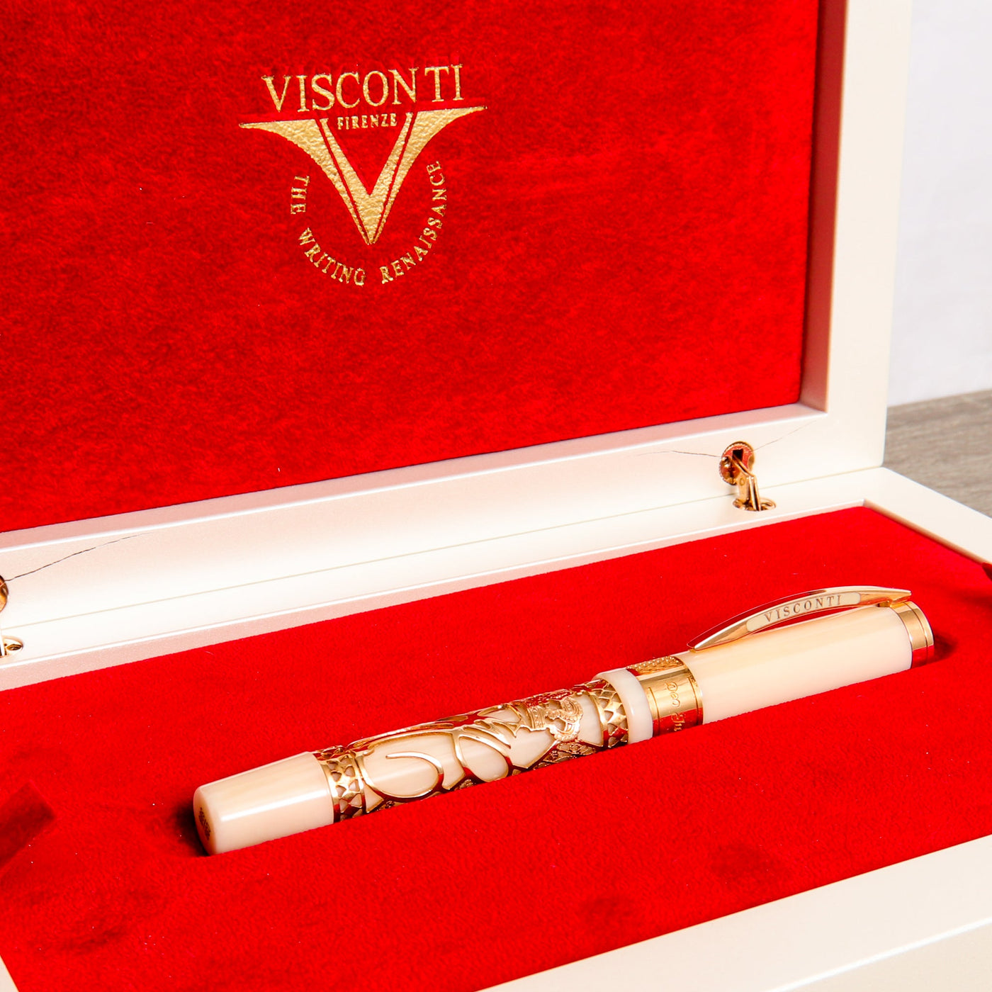 Visconti Monaco Royal Princely Wedding Albert White & Rose Gold Rollerball Pen Inside Display Box