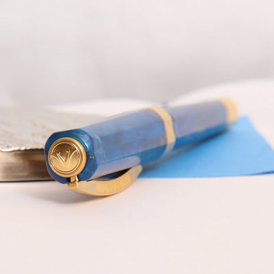 Visconti-Opera-Gold-Blue-Fountain-Pen-Logo-On-Cap