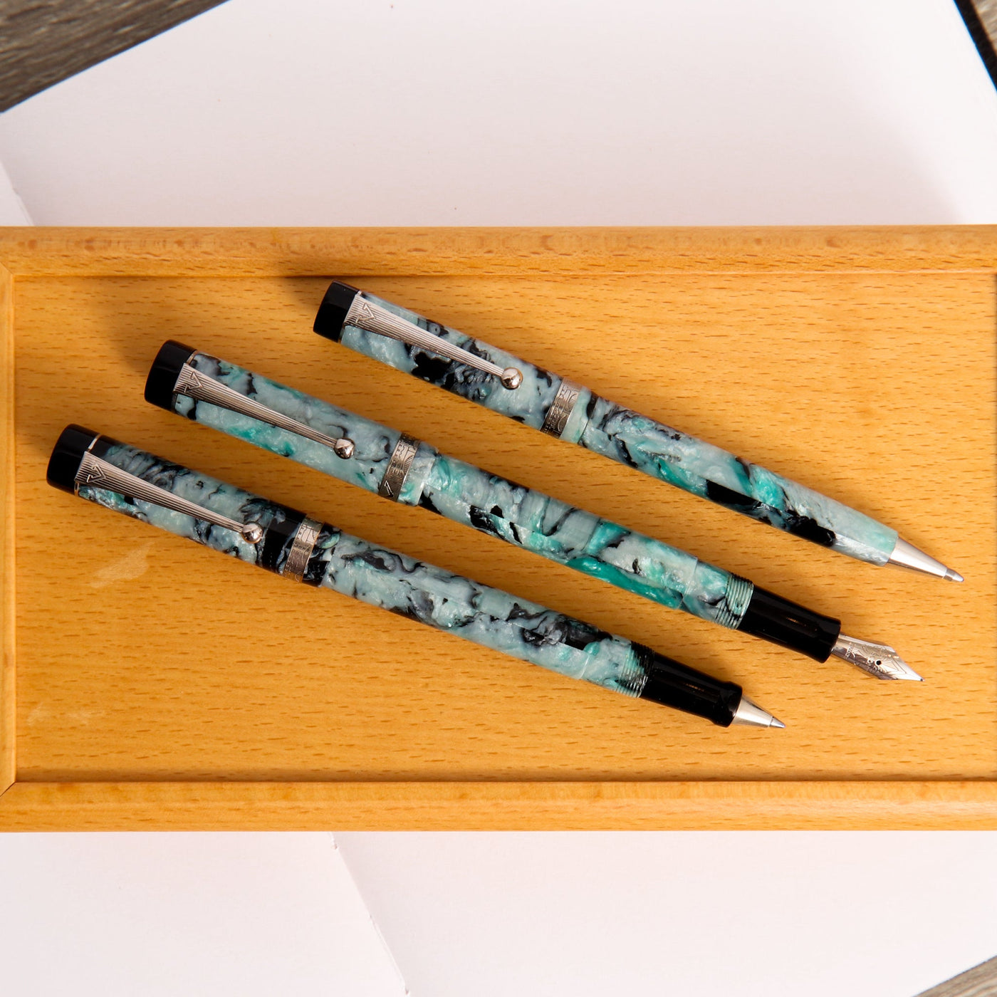 Visconti Ponte Vecchio Granite Fountain Pen Set Blue And Black