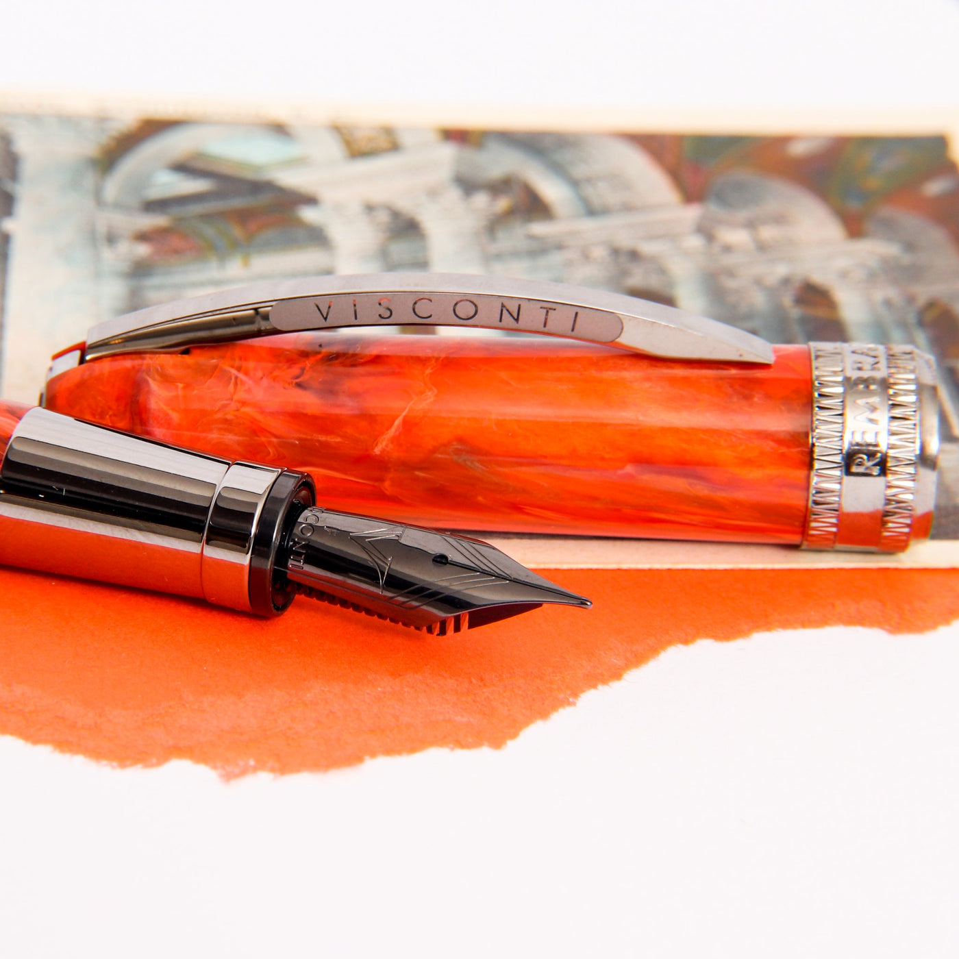 Visconti Rembrandt S Orange Fountain Pen Stainless Steel Nib Details