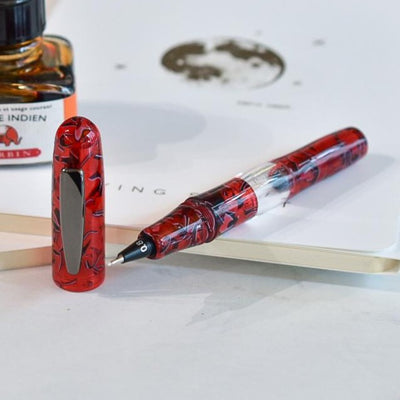 Yookers Gaia Red Black Marble Resin Fiber Pen