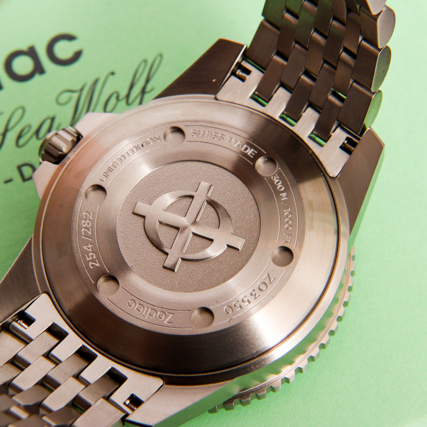 Zodiac Super Sea Wolf Pro Diver Titanium Limited Edition Watch Back Of Watchface