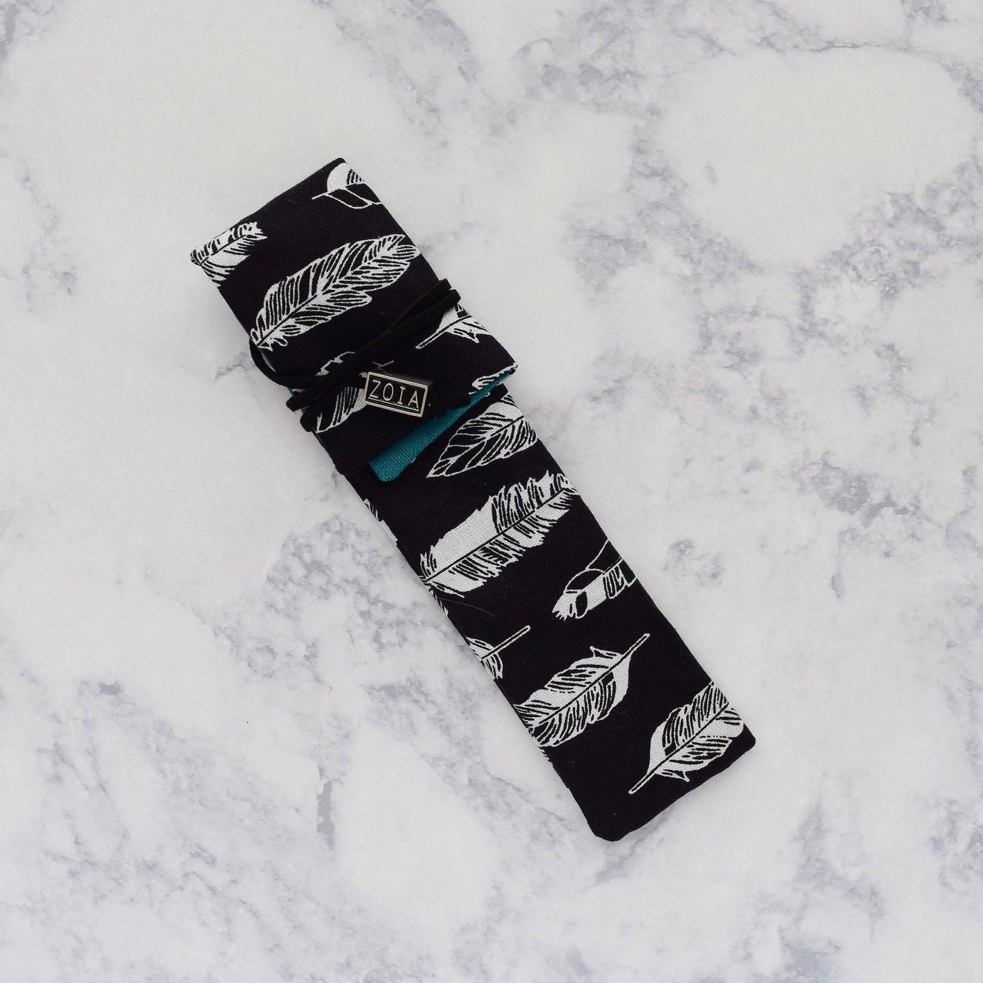 Zoia Black Feather & Turquoise Interior Handmade Single One Pen Kimono Sleeve-Zoia-Truphae