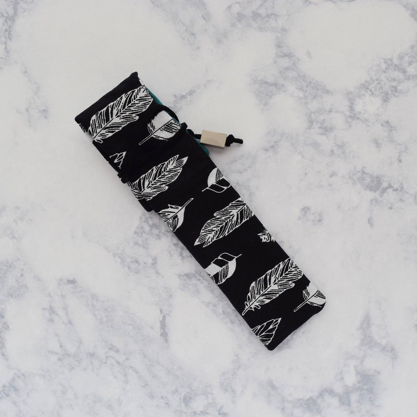 Zoia Black Feather & Turquoise Interior Handmade Single One Pen Kimono Sleeve-Zoia-Truphae