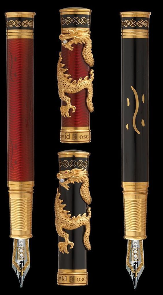 David Oscarson LE 88 Black Water Dragon Black & Red Fountain Pen Matching # Set!-David Oscarson-Truphae