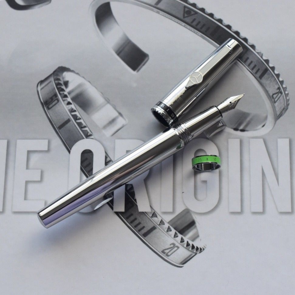 Speedometer Official Silver Steel with Black & Green Spare Ring Fountain Pen-Speedometer Official-Truphae