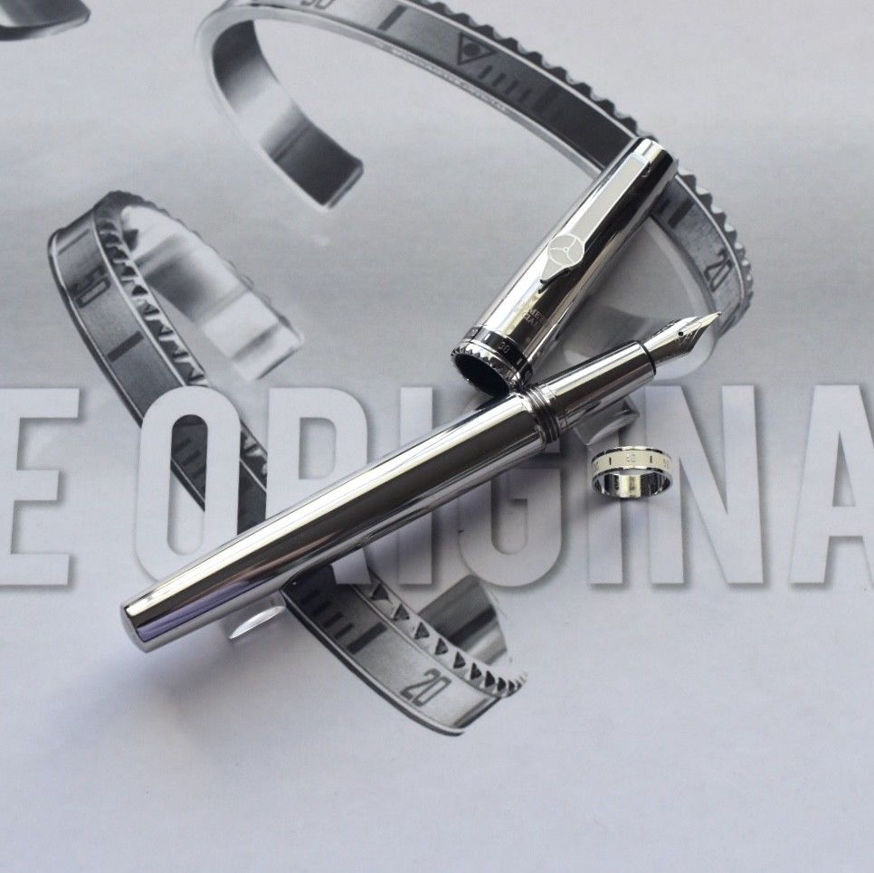 Speedometer Official Silver Steel with Black & White Spare Ring Fountain Pen-Speedometer Official-Truphae