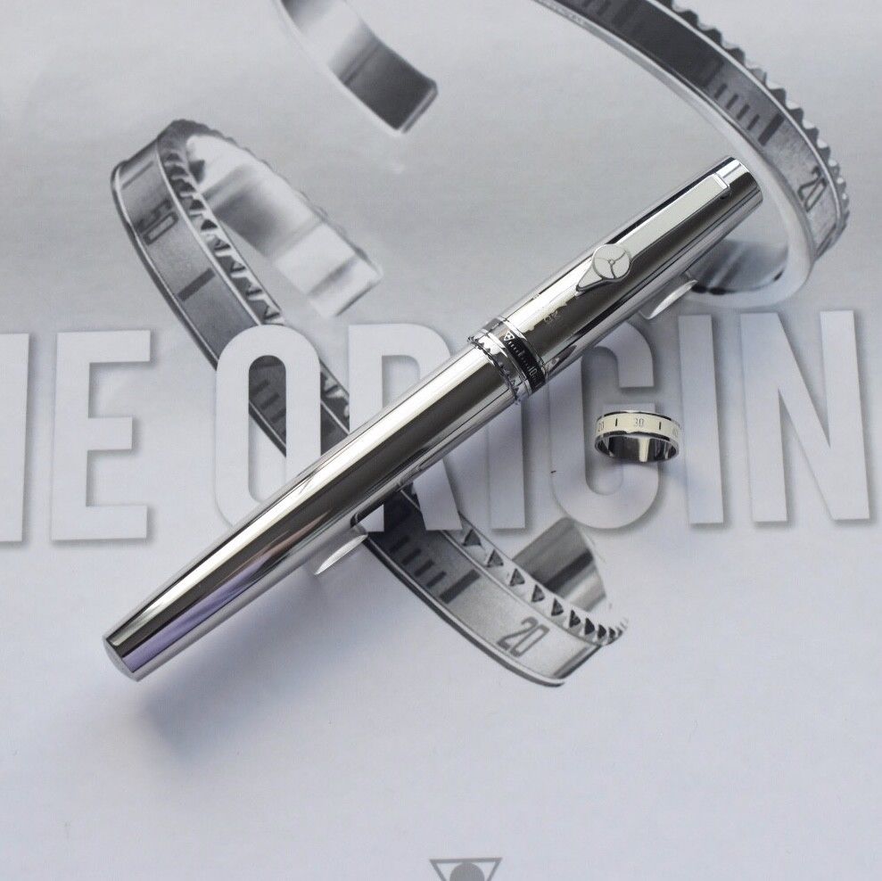 Speedometer Official Silver Steel with Black & White Spare Ring Fountain Pen-Speedometer Official-Truphae