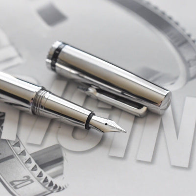 Speedometer Official Silver Steel with Black & White Spare Ring Fountain Pen-Speedometer Official-Truphae