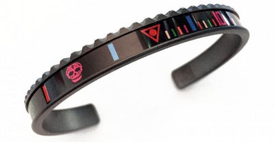 Speedometer Official Black Steel Rainbow Multicolor Insert Skull Bangle Bracelet-Speedometer Official-Truphae