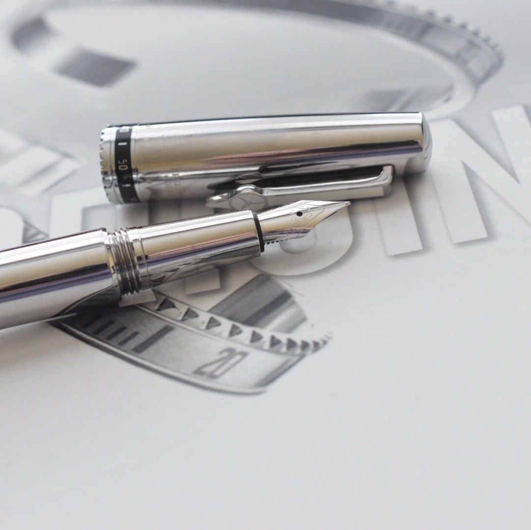 Speedometer Official Silver Steel with Black & White Spare Ring Fountain Pen-Speedometer Official-Truphae