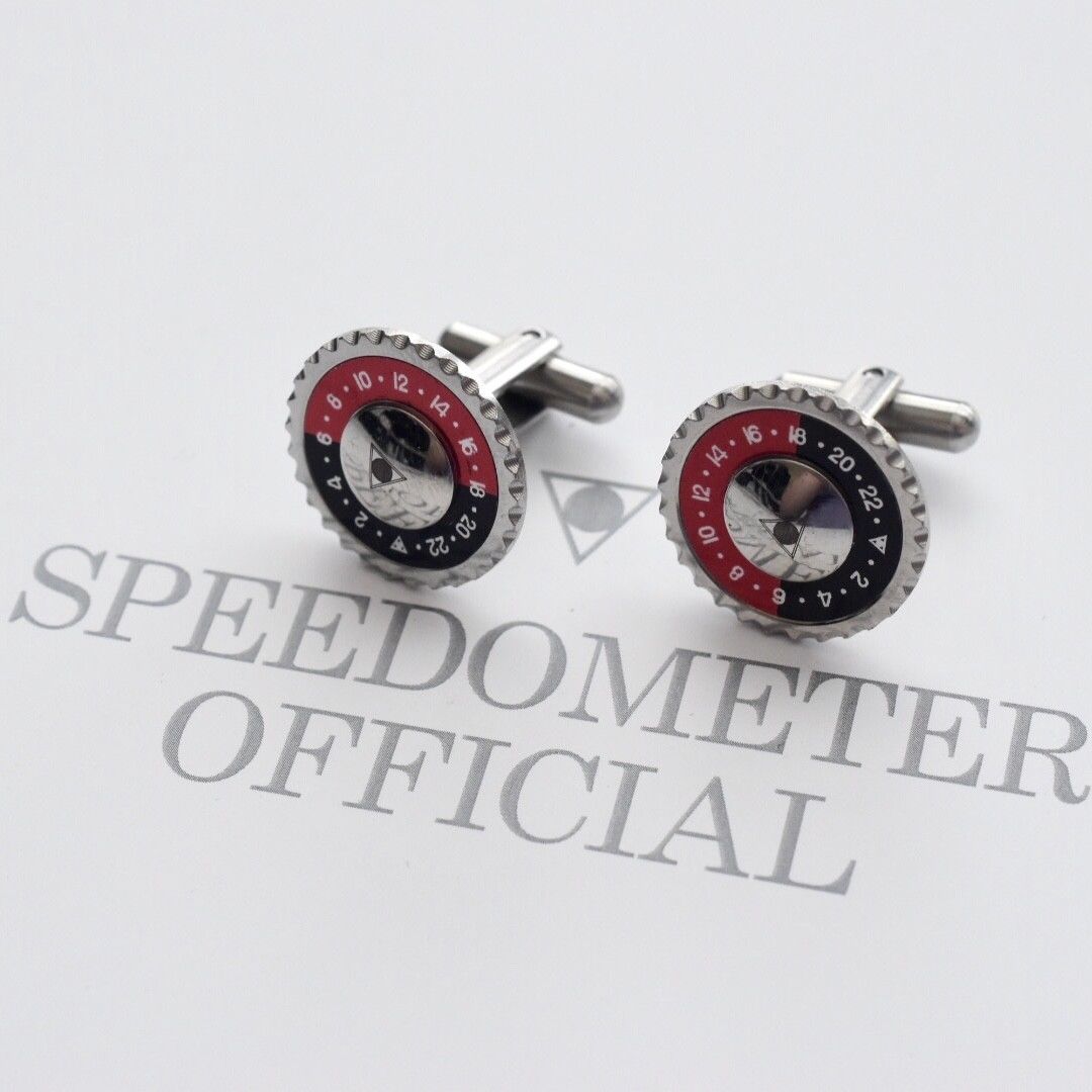 Speedometer Official Silver Steel with Red & Black Cufflinks Set-Speedometer Official-Truphae