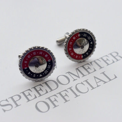 Speedometer Official Silver Steel with Red & Black Cufflinks Set-Speedometer Official-Truphae