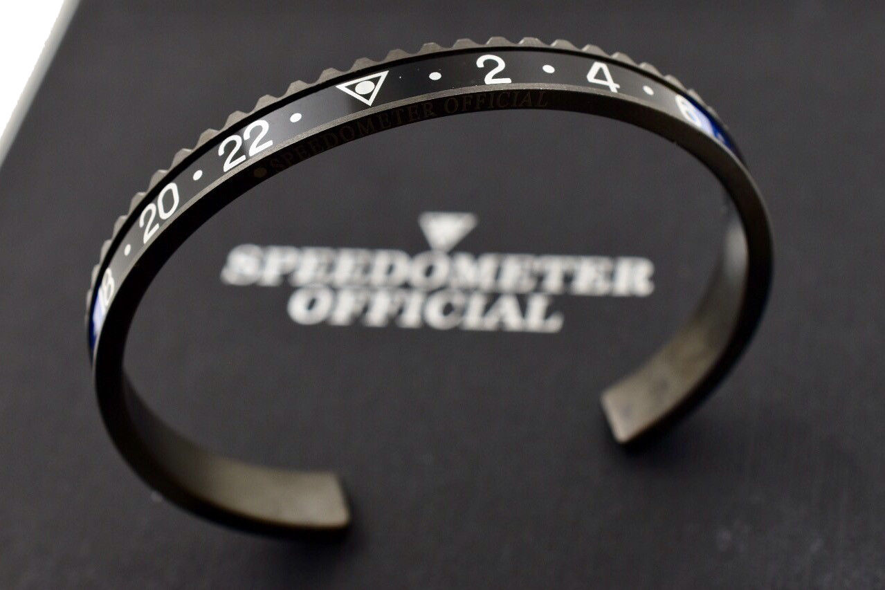 Speedometer Official Black Steel with Blue & Black Insert Bangle Bracelet-Speedometer Official-Truphae