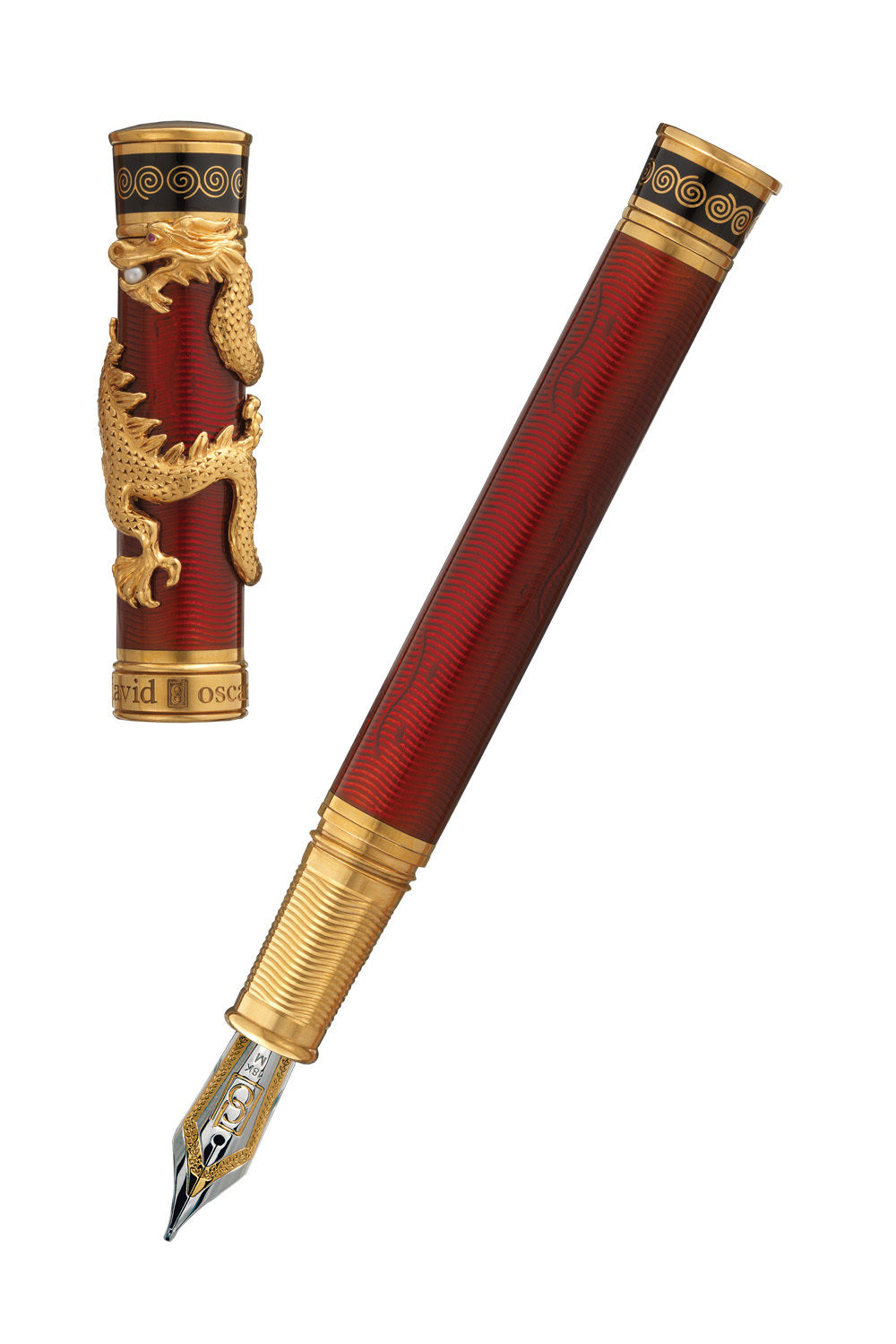 David Oscarson Limited Edition 88 Black Water Dragon Ruby Red Fountain Pen-David Oscarson-Truphae