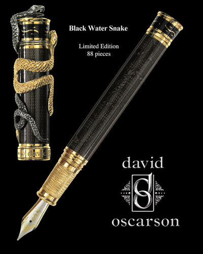 David Oscarson Limited Edition 88 Black Water Snake Gold Overlay Fountain Pen-David Oscarson-Truphae