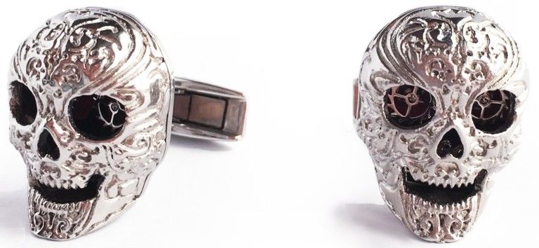 TF Est 1968 Skull Model Shiny Stainless Steel Cufflinks Set with Balance Wheel-TF Est 1968-Truphae