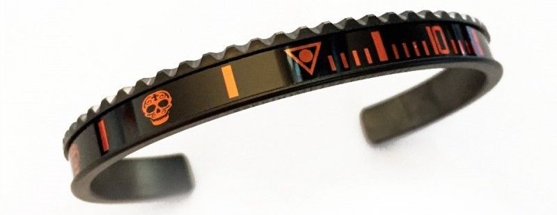 Speedometer Official Black Steel with Black Orange Insert Skull Bangle Bracelet-Speedometer Official-Truphae