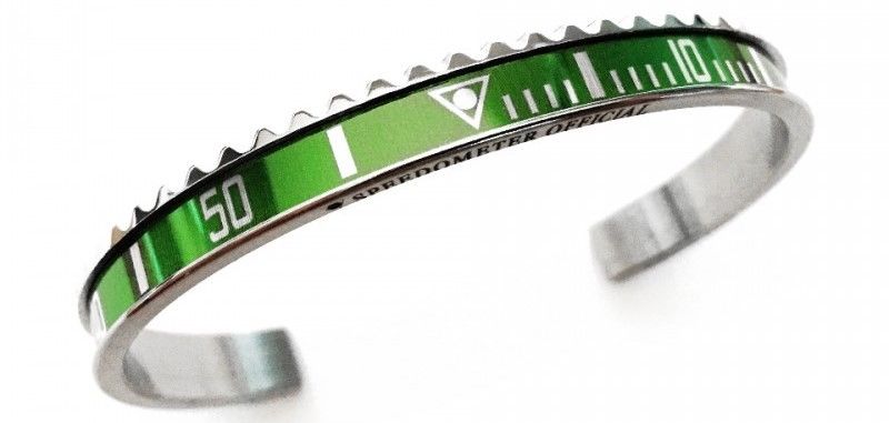 Speedometer Official Silver Steel with Green Insert Bangle Bracelet-Speedometer Official-Truphae