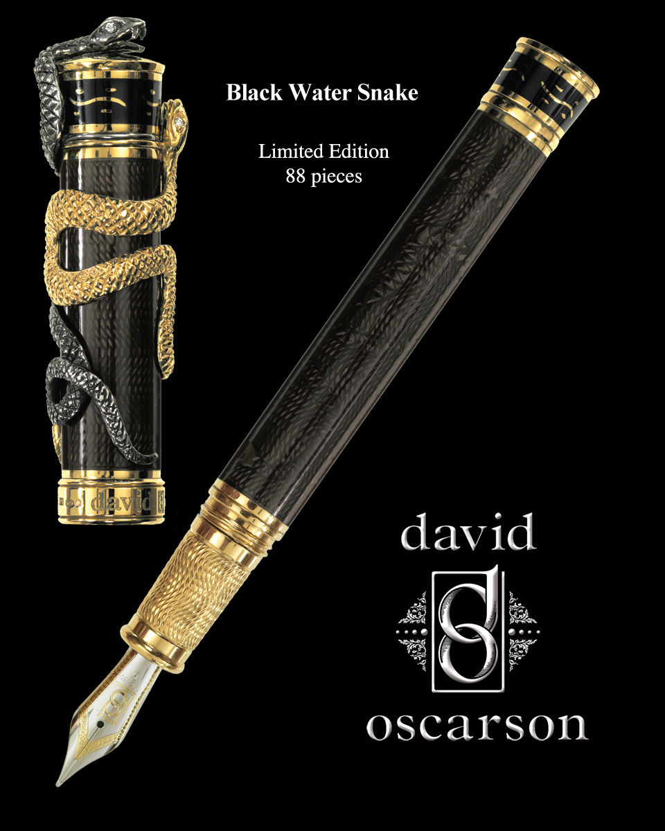 David Oscarson Limited Edition 88 Black Water Snake Gold Overlay Rollerball Pen-David Oscarson-Truphae