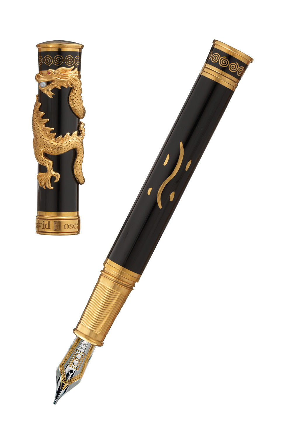 David Oscarson Limited Edition 88 Black Water Dragon Gold Overlay Rollerball Pen-David Oscarson-Truphae
